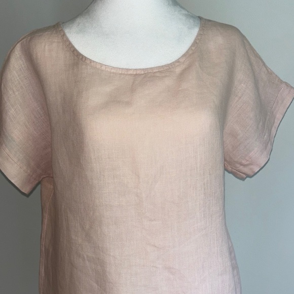 Terzo Millennio Top Small Beige 100% Linen Button Back Hi Low Hem Pullover Shirt - Picture 4 of 16